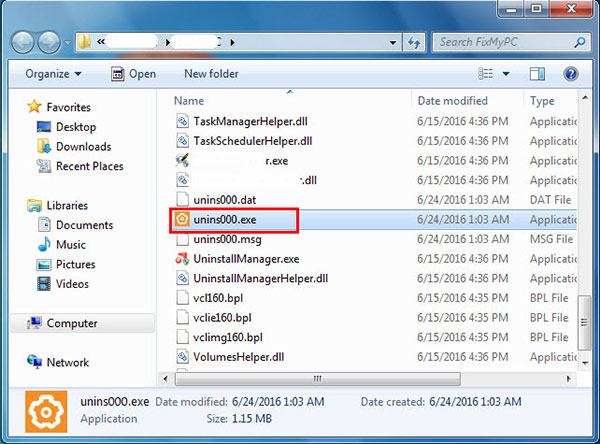 Tìm kiếm uninst000.exe hoặc uninstall.exe