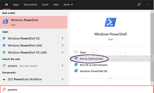 Chạy PowerShell với tư cách quản trị viên