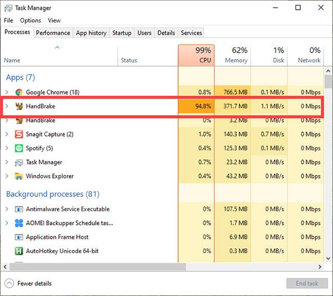 Có thể giảm / hạn chế việc sử dụng CPU của HandBrake