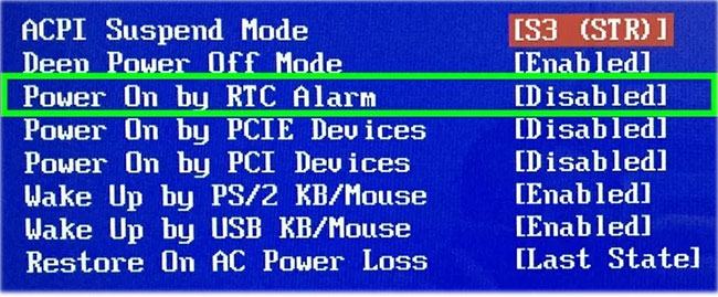 Điều hướng đến tùy chọn Cảnh báo bật nguồn hoặc Cảnh báo RTC 