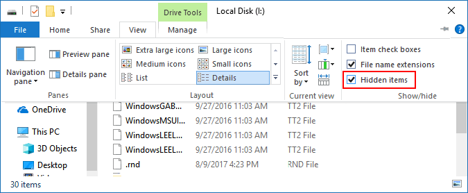Hiển thị các tệp USB ẩn trong thanh menu trong File Explorer