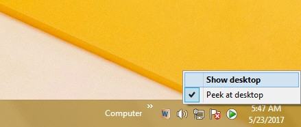Bật Peek at Desktop