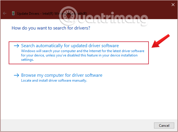 Yêu cầu Windows tìm trình điều khiển bằng cách nhấp vào Tự động kiểm tra phần mềm trình điều khiển đã cập nhật