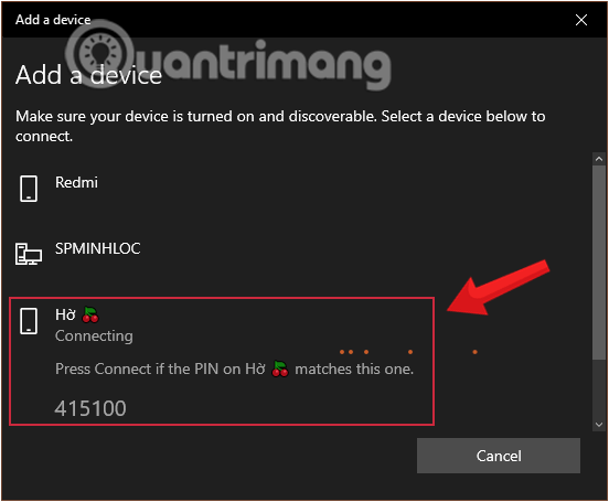 Nhấp vào thiết bị bạn muốn ghép nối để kết nối