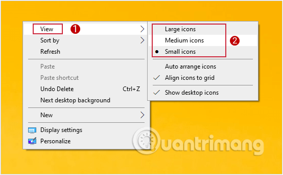 Cài đặt mặc định cho Windows 10 là các biểu tượng trung bình