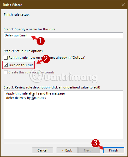 Đặt tên cho quy tắc và hoàn tất việc tạo trong Outlook