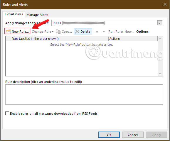 Trong cửa sổ Quy tắc và Cảnh báo, hãy chọn Quy tắc mới để tạo quy tắc mới trong Outlook