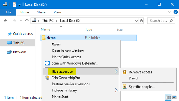 Tùy chọn Share With cũ trong menu ngữ cảnh của Windows Explorer đã được đổi tên thành Grant Access