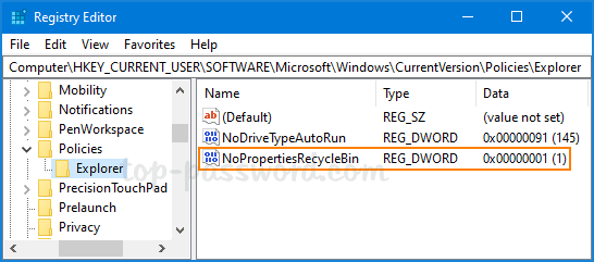 Đổi tên DWORD thành NoProperIESRecycleBin và gán giá trị 1