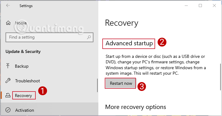 Trong Khởi động nâng cao, chọn Khởi động lại ngay
