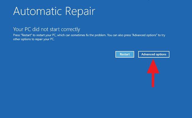 Nhấp vào nút Khởi động nâng cao để tiếp tục