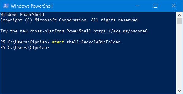 Mở thùng rác trong PowerShell