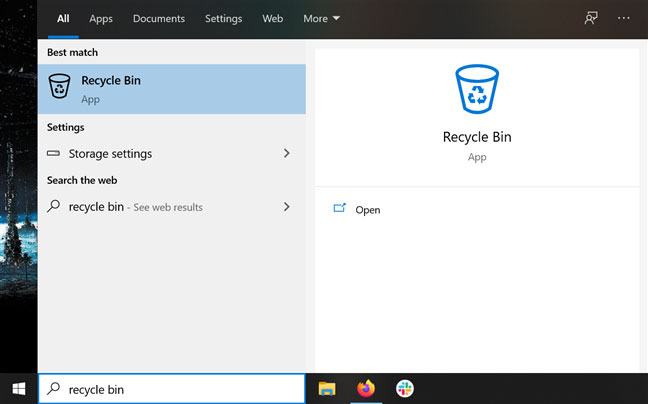 Sử dụng chức năng tìm kiếm của Windows 10 để tìm thùng rác