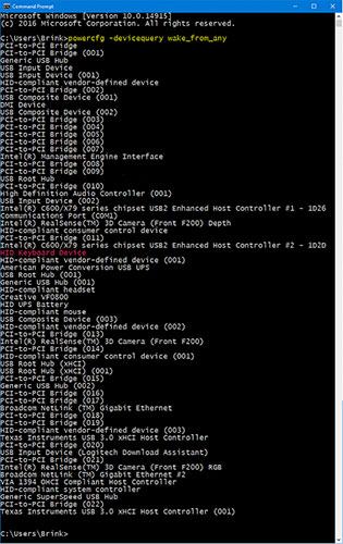 Danh sách tất cả các thiết bị phụ trợ có thể được sử dụng để đánh thức máy tính khỏi chế độ ngủ