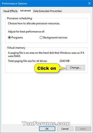 Chọn Bộ nhớ ảo và nhấp vào nút Thay đổi
