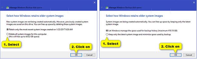 Chọn cách bạn muốn Windows giữ hình ảnh hệ thống cũ