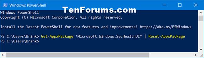 Đặt lại ứng dụng bảo mật Windows trong PowerShell