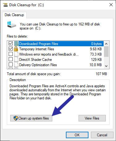 Nhấp vào nút Dọn dẹp tệp hệ thống