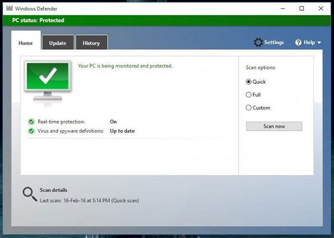 Sử dụng Windows Defender để quét hệ thống của bạn