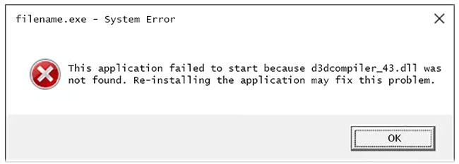 Thông báo lỗi d3dcompiler_43.dll có thể xảy ra đối với bất kỳ chương trình nào sử dụng Microsoft DirectX