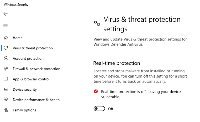 Windows tự động kích hoạt lại bảo vệ thời gian thực sau một thời gian ngắn