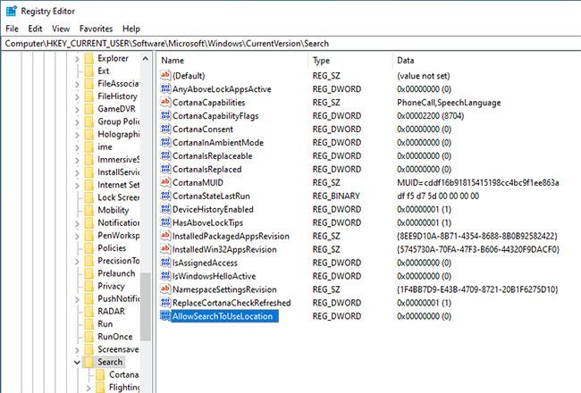 Đặt tên cho giá trị là AllowSearchToUseLocation