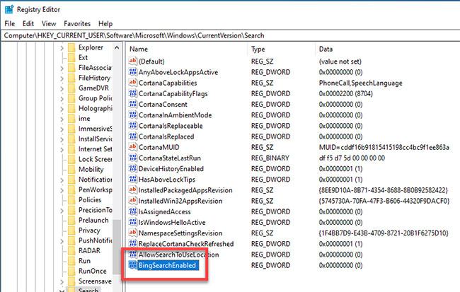 Đặt tên cho giá trị BingSearchEnables
