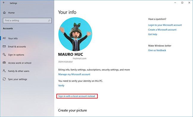 Thay vào đó, hãy nhấp vào liên kết Đăng nhập bằng tài khoản cục bộ