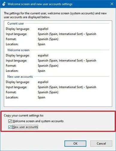Chọn các tùy chọn Màn hình chào mừng và Tài khoản hệ thống và Tài khoản người dùng mới
