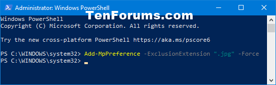 Đã thêm loại tệp ngoại lệ cho Microsoft Defender Antivirus trong PowerShell