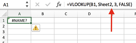 Excel cần một tên trang tính thực tế để biết nơi tìm kiếm giá trị bạn muốn