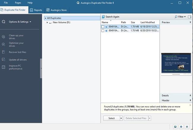 Auslogics Trình tìm tệp trùng lặp