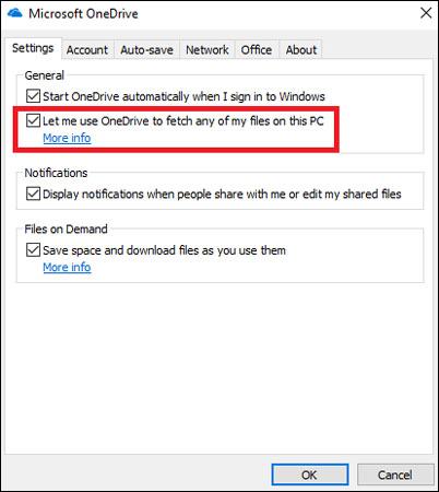 Chọn hộp bên cạnh Cho phép tôi sử dụng OneDrive để tải tất cả các tệp của tôi trên PC này
