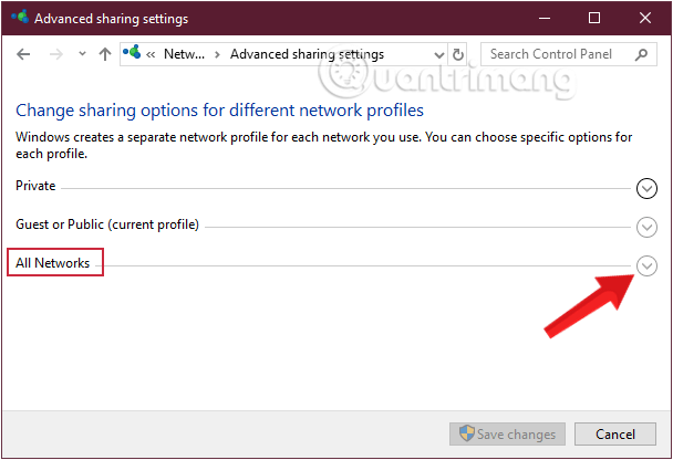 Trong cửa sổ Cài đặt Chia sẻ Nâng cao, chọn Tất cả Mạng