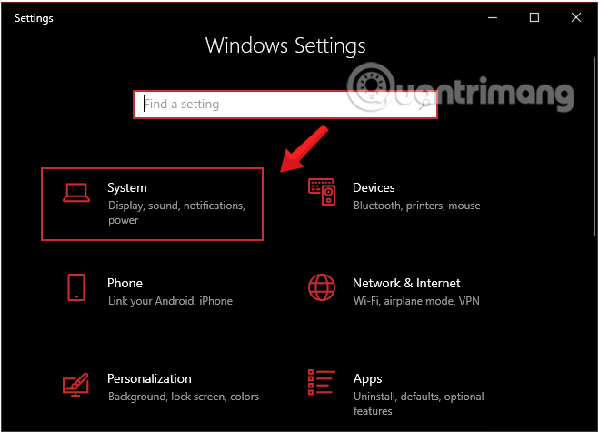 Trong Cài đặt Windows, bấm Hệ thống