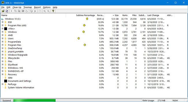 WinDirStat sẽ quét ổ đĩa và hiển thị một báo cáo đồ họa