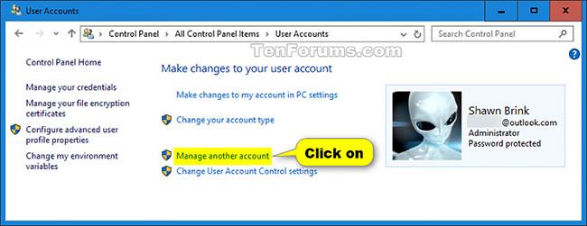 Nhấp vào liên kết Quản lý Tài khoản Khác
