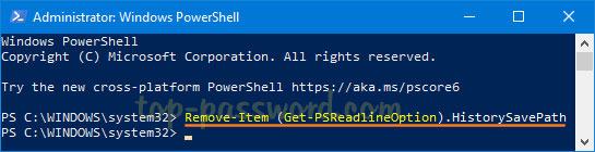 Lệnh xóa tất cả lịch sử của các lệnh PowerShell bạn đã nhập