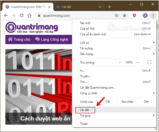 Đi tới Cài đặt trong Chrome