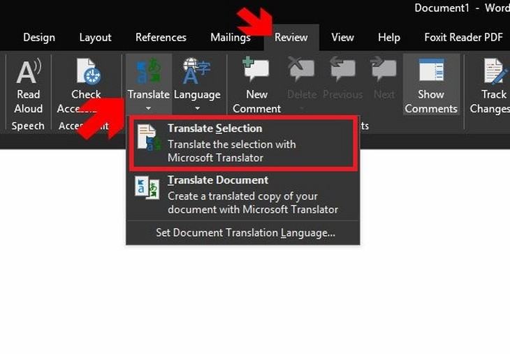 Sử dụng tính năng dịch nhanh trong Microsoft Word 2019