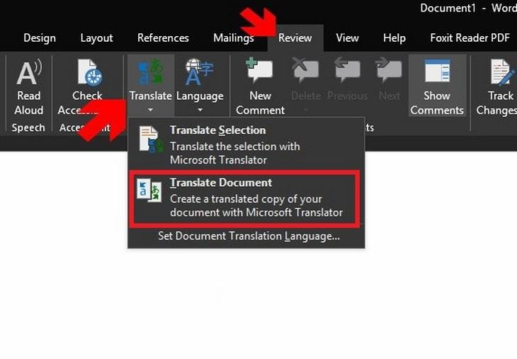 Sử dụng tính năng dịch nhanh trong Microsoft Word 2019