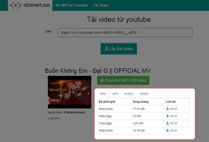 Tải xuống các tệp MP3 trên Youtube