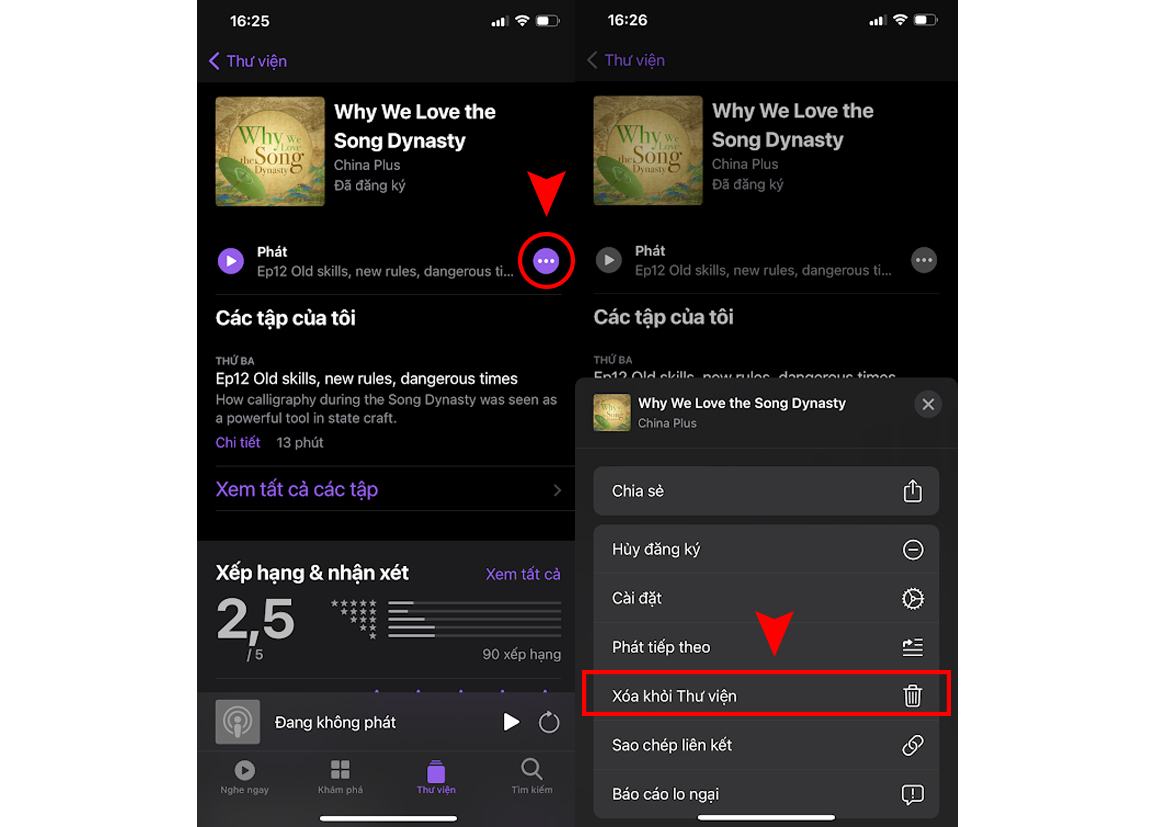 Xóa podcast và video cũ