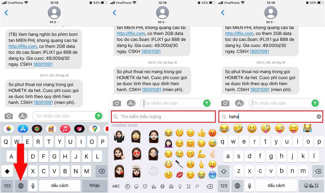 Tìm kiếm biểu tượng cảm xúc trên iPhone
