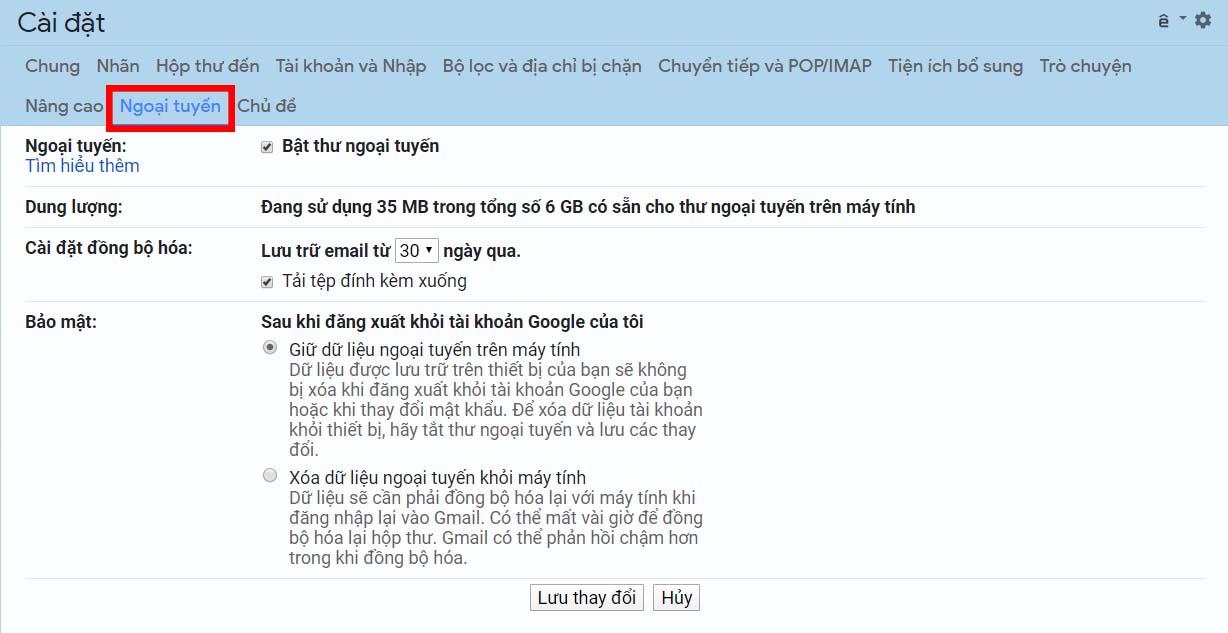 Bật Gmail ngoại tuyến