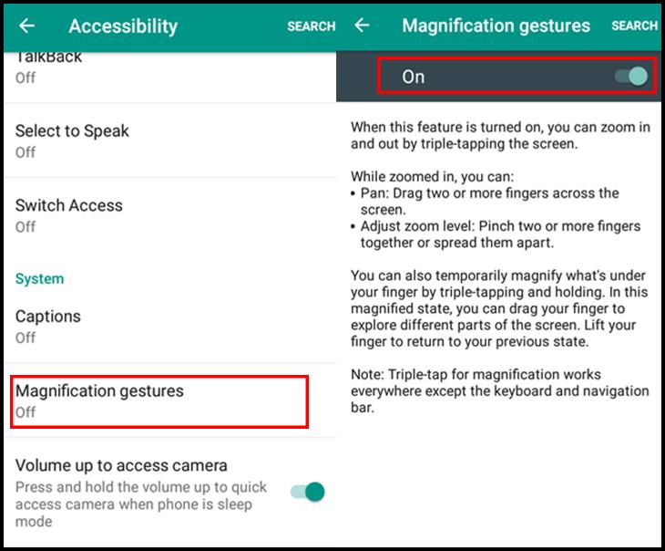 Sử dụng cử chỉ thủ công để phóng to màn hình trên Android