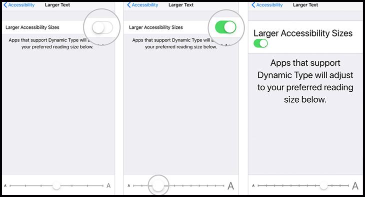 Kích thước văn bản lớn hơn trên iPhone