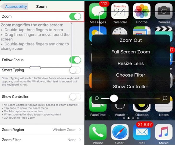 Thu phóng màn hình bằng cử chỉ thủ công cho iOS