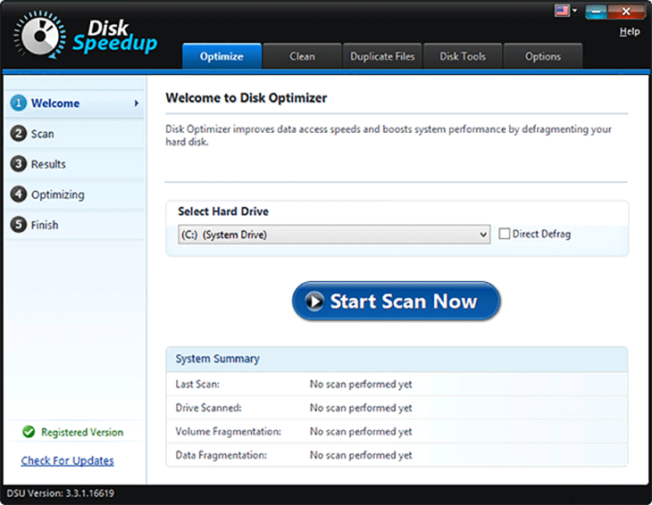 Giao diện phần mềm Disk Speedup
