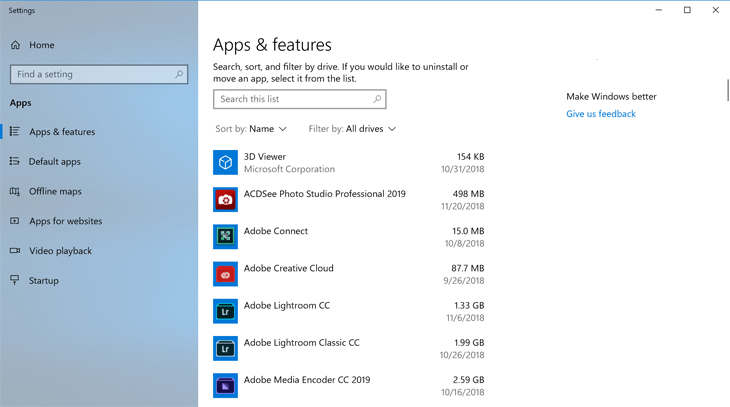 Tìm ứng dụng có tên Windows 10